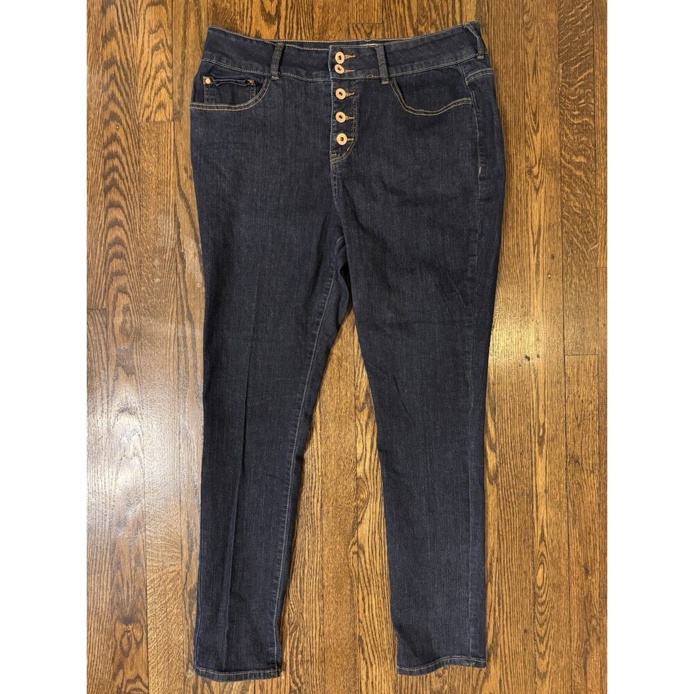 !iT High Rise Skinny Jeans Dark Blue Button Fly Denim Women’s Dark Wash 5-Pocket